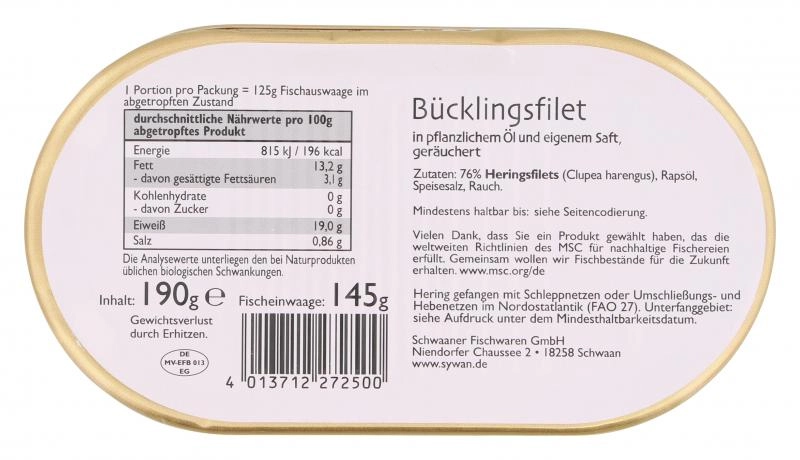 Sywan Bücklingsfilet in Pflanzenöl und eigenem Saft - geräuchert