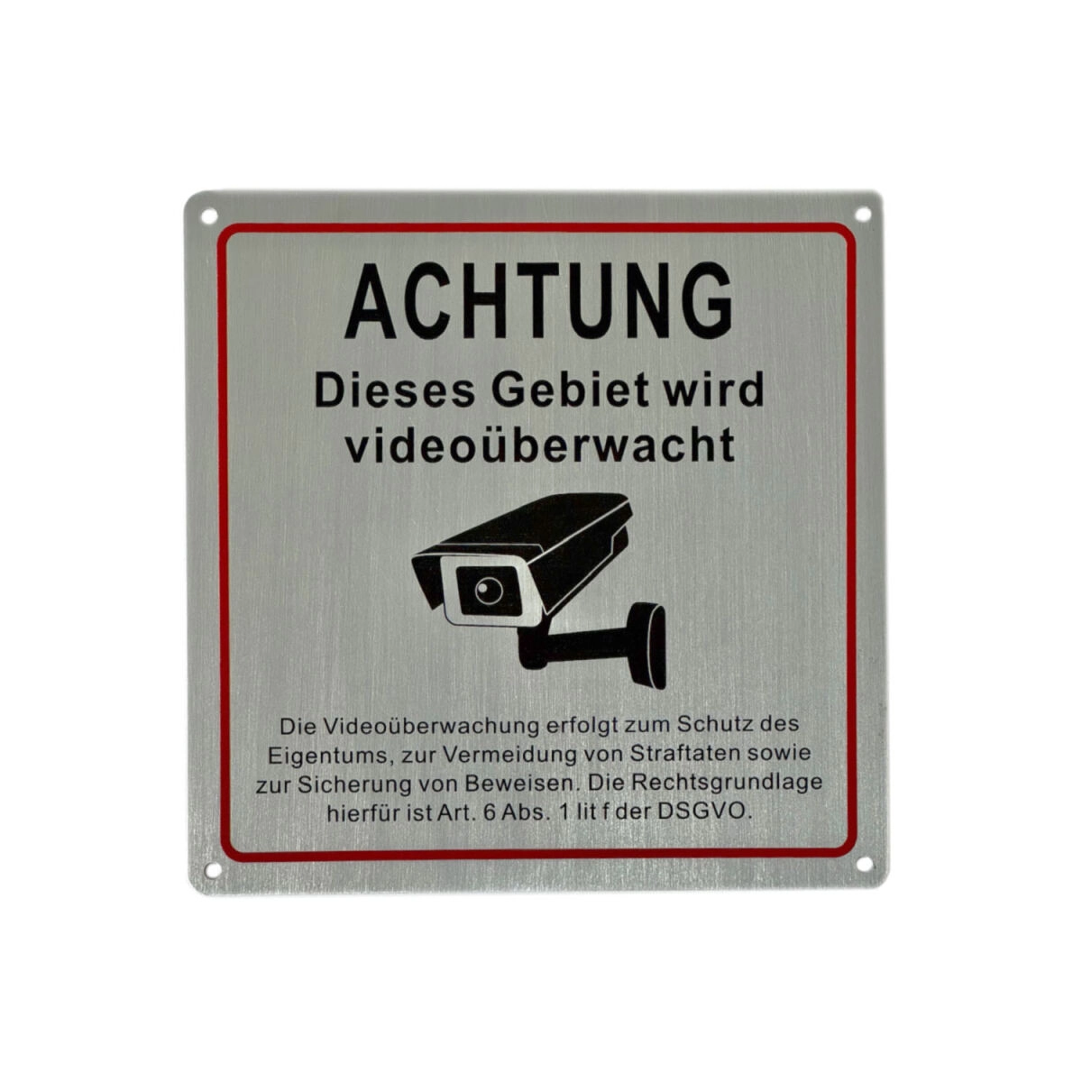 Schild Videoüberwachung 15x15 cm aus Aluminium mit Löchern