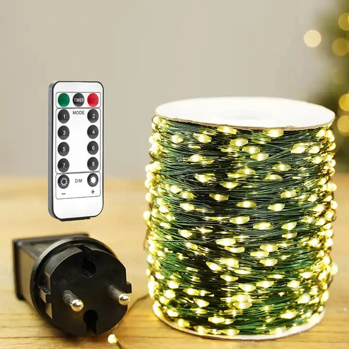 10M/50M/200M LED-Lichterkette mit grünem Draht, Weihnachts-Lichterkette, Girlande mit Fernbedienung, für den Außenbereich, Weihnachtsbaum-Dekoration, Lichter für Neujahr, Party, Zuhause, Terrasse 10M 100LED warm weiße