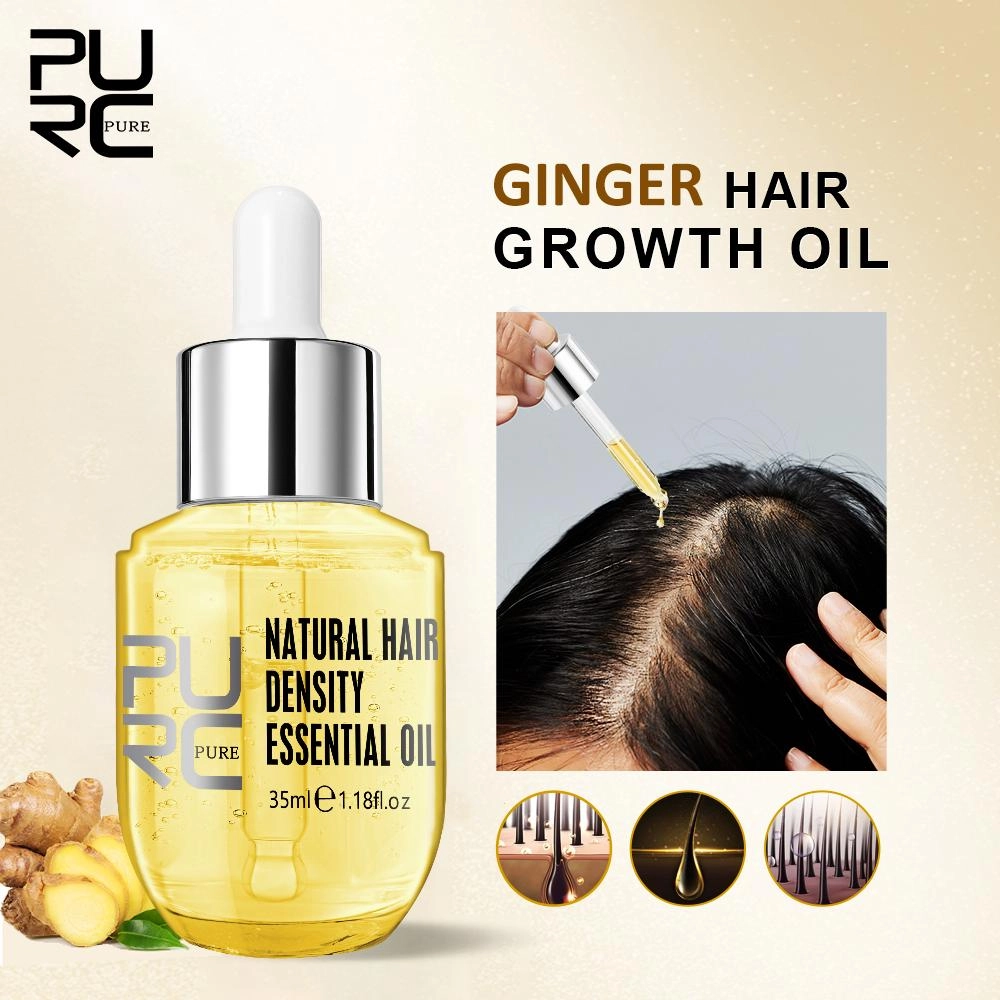 PURC Natürlicher Ingwer Anti-Haarausfall Ätherisches Öl Haarwachstumsbehandlung Serum Haarpflegeprodukte für Männer Frauen 35 ml gelb