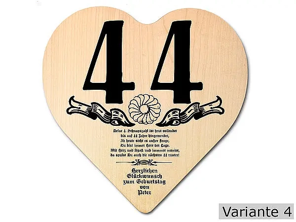 Herz Holzschild mit Wunschtext Geschenk zum 44. Geburtstag
