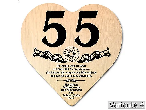 Herz Holzschild mit Wunschtext Geschenk zum 55. Geburtstag