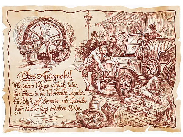 Zunftbild Automobil auf Antikpapier im A4-Format