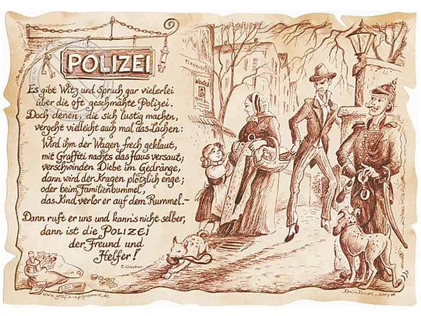 Zunftbild Polizei auf Antikpapier im A4-Format