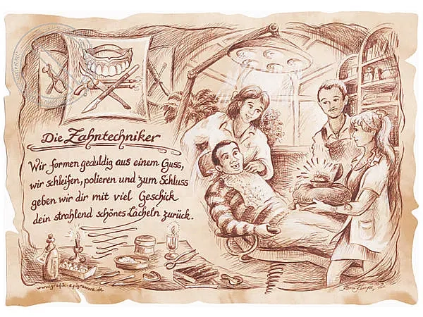 Zunftbild Zahntechniker auf Antikpapier im A4-Format