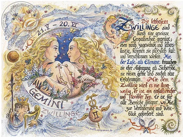 Sternbild Zwillinge auf Antikpapier im A4-Format