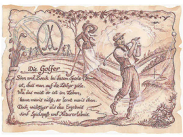 Sportbild Golfer auf Antikpapier im A4-Format