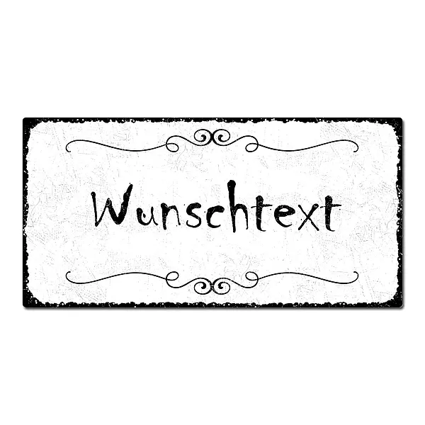 Blechschild Vintage Style mit Wunschtext im Format 300 x 150mm weiß