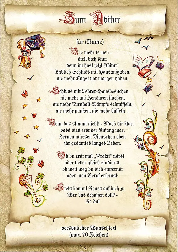 Urkunde zum Abitur mit persönlichem Wunschtext