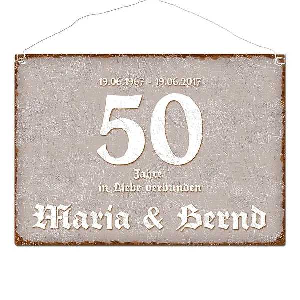 Schild "Goldene Hochzeit" und Namen im Format A3 taupe