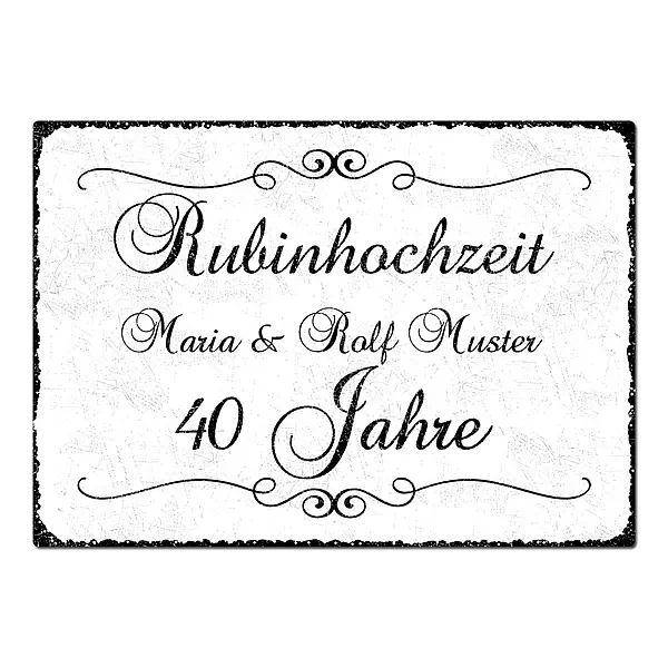 Geschenk zum 40. Hochzeitstag - Schild A4 mit individuellem Wunschtext