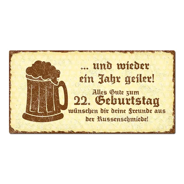 Geschenk zum 22. Geburtstag - Schild mit Wunschtext 200 x 100mm gelb/braun