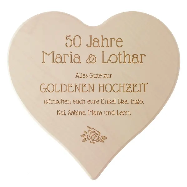 Schneidebrett aus Holz mit Gravur zur "Goldenen Hochzeit" Größe: 24 x 24 x 1,4 cm