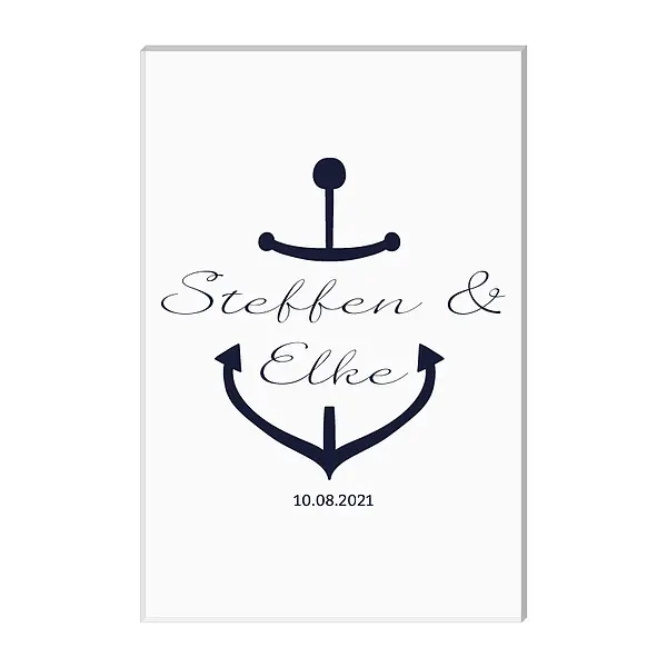 Maritimes Schild zur Hochzeit mit Anker, Namen und Datum Variante 1 - Hochformat