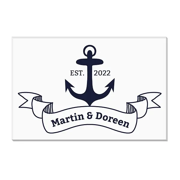Maritime Acrylplatte zur Hochzeit mit Anker, Namen und Datum Variante 2 - Querformat