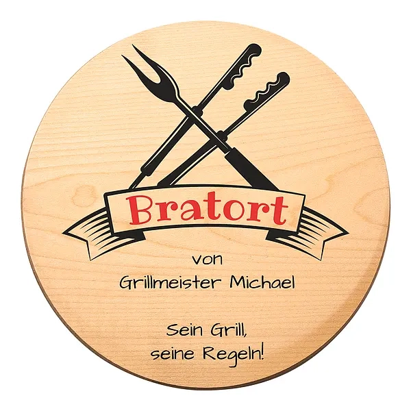 Rundes Holzschild  mit Name - Bratort