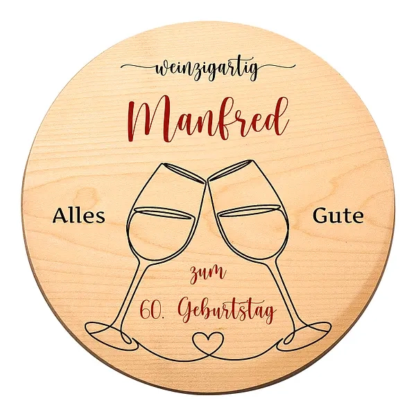 Rundes Holzschild zum Geburtstag mit Geburtstagszahl und Name - weinzigartig