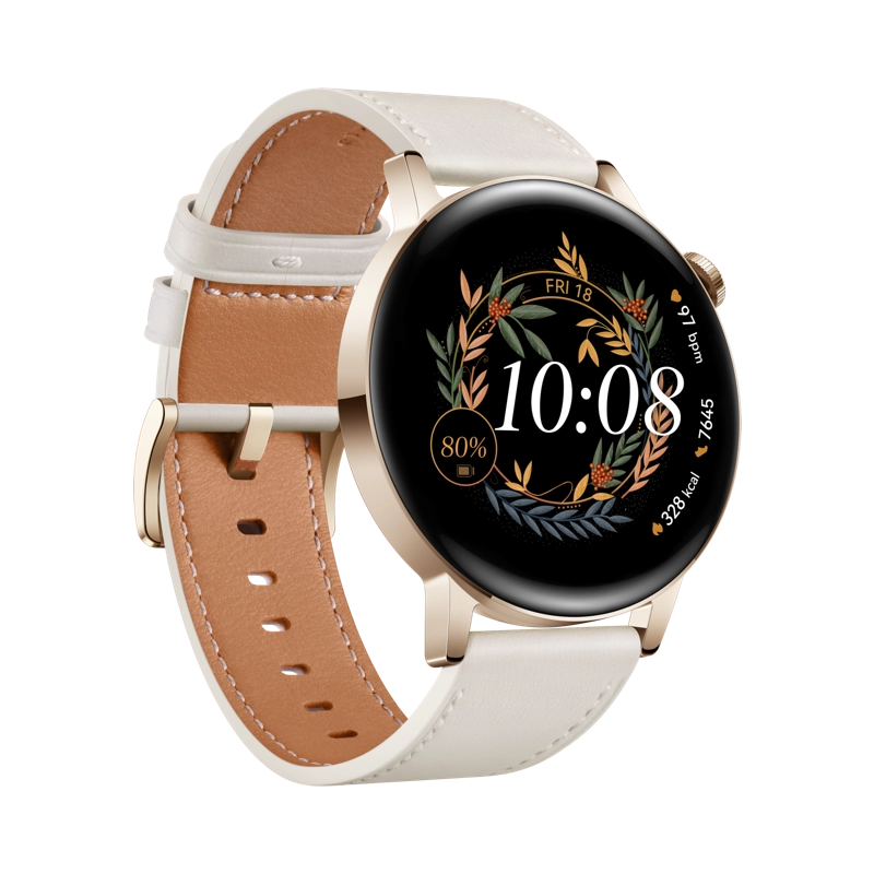 HUAWEI WATCH GT 3 42 mm Hellgold, weißes Lederarmband