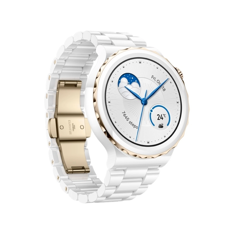 HUAWEI WATCH GT 3 Pro 43 mm weißes Keramik mit Goldring, weißes Keramikarmband