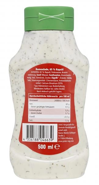 Jeden Tag Remoulade mit 65% Rapsöl