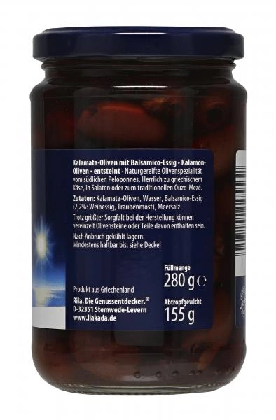 Liakada Kalamata-Oliven mit Balsamico-Essig entsteint