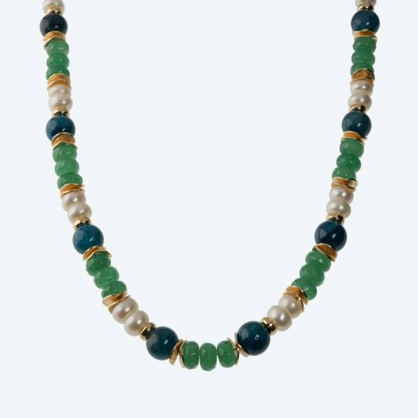 Collier Apatit, Jade, Süßwasserzuchtperle