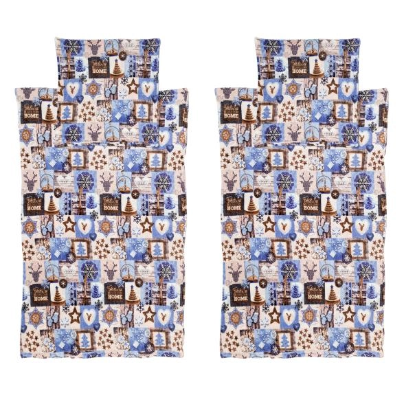 Microflanell Bettwäsche 4tlg. weihnachtlich blau