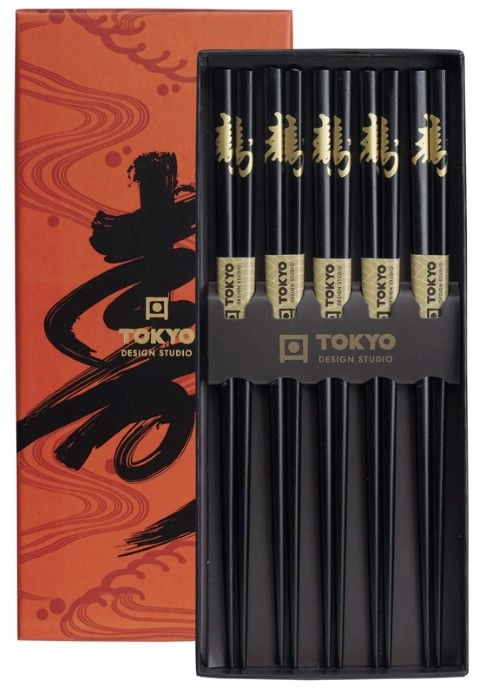 Schwarze Stäbchen mit Figur - Set mit 5 Paar