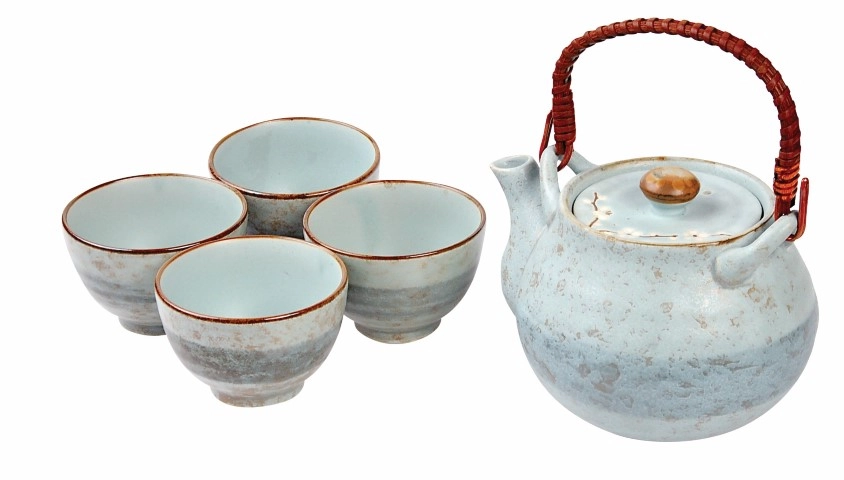 Minzgrünes Teeset mit Teekanne und 4 Tassen - Soshun - 16 x 14 x 11cm 700ml