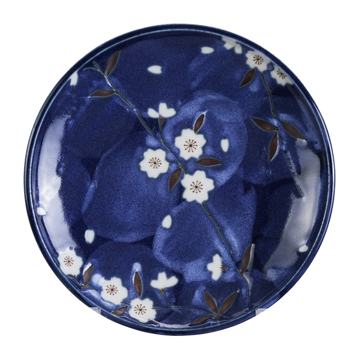 Blau / Weiße Teller mit Kirschfigur - Blue Sakura - 19.5cm