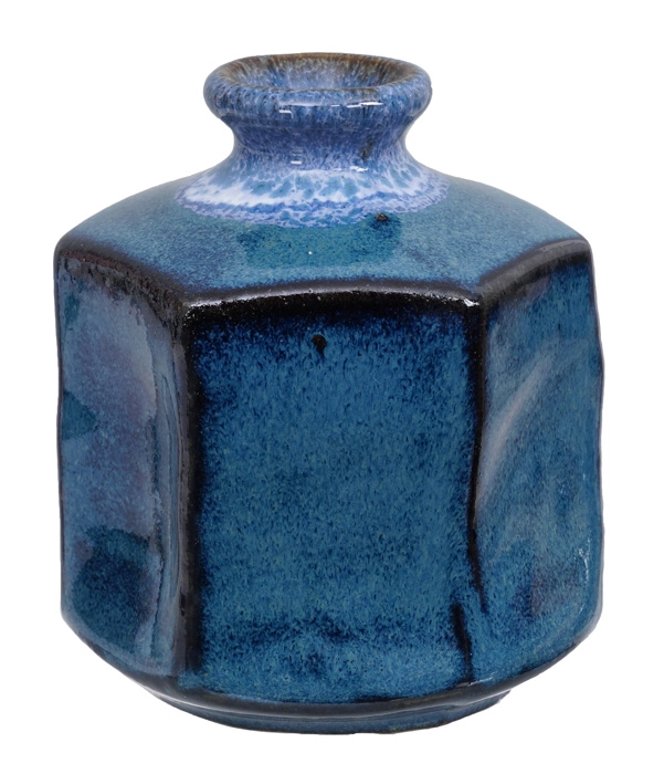 Blaue eckige handgemachte Vase - 8,5 x 9 cm