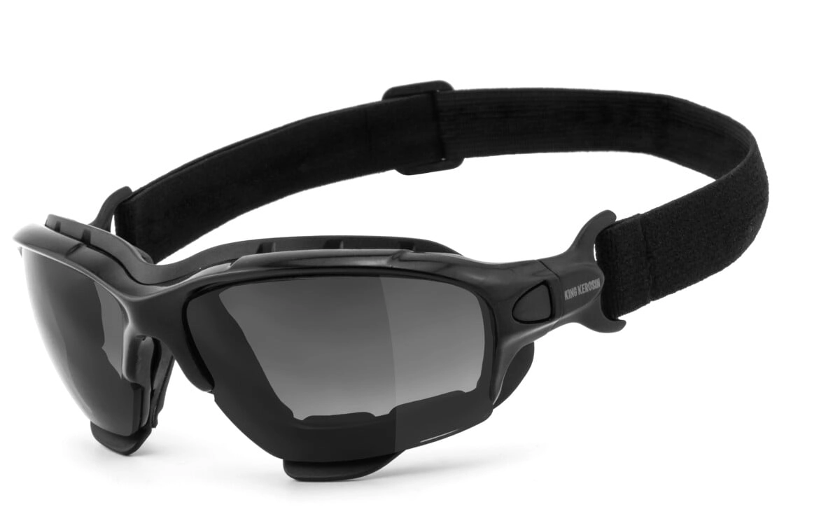 King Kerosin Motorradbrille Bikerbrille Multifunktionsbrille, Ergonomische Passform mit Band/Bügel & abnehmbarem Polster, Steinschlagbeständig durch Kunststoff-Sicherheitsglas, HLT® Qualitätsgläser fü