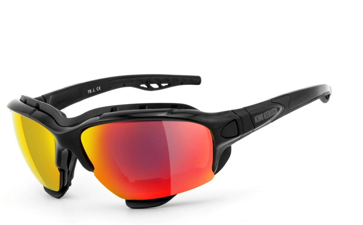 King Kerosin Motorradbrille Bikerbrille Multifunktionsbrille, Ergonomische Passform mit Band/Bügel & abnehmbarem Polster, Steinschlagbeständig durch Kunststoff-Sicherheitsglas, HLT® Qualitätsgläser fü