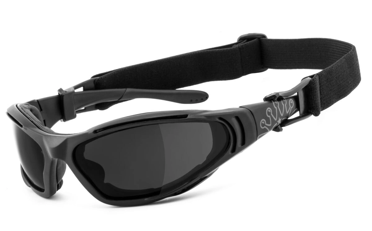 King Kerosin: Sonnenbrille, Bikerbrille, Motorradbrille, Ergonomische Passform mit abnehmbarem Band und Polster, Steinschlagbeständig durch Kunststoff-Sicherheitsglas, HLT® Qualitätsgläser für verzerr