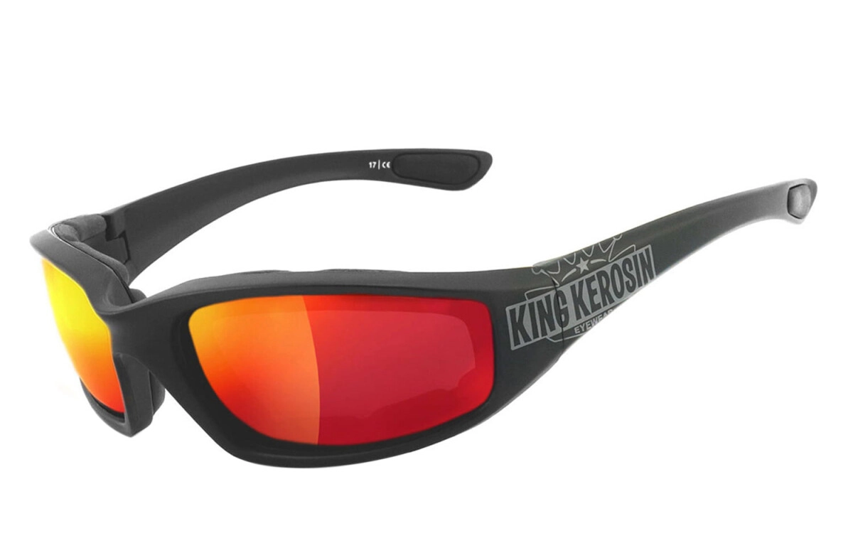 King Kerosin: Sportbrille, Bikerbrille, Motorradbrille, Besonders ergonomische Passform mit Polster, Steinschlagbeständig durch Kunststoff-Sicherheitsglas, HLT® Qualitätsgläser für verzerrungsfreies &