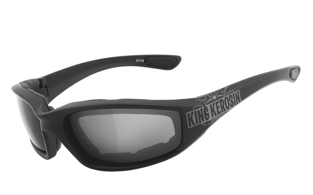 King Kerosin: Sportbrille, Bikerbrille, Motorradbrille, Besonders ergonomische Passform mit Polster, Steinschlagbeständig durch Kunststoff-Sicherheitsglas, HLT® Qualitätsgläser für verzerrungsfreies &