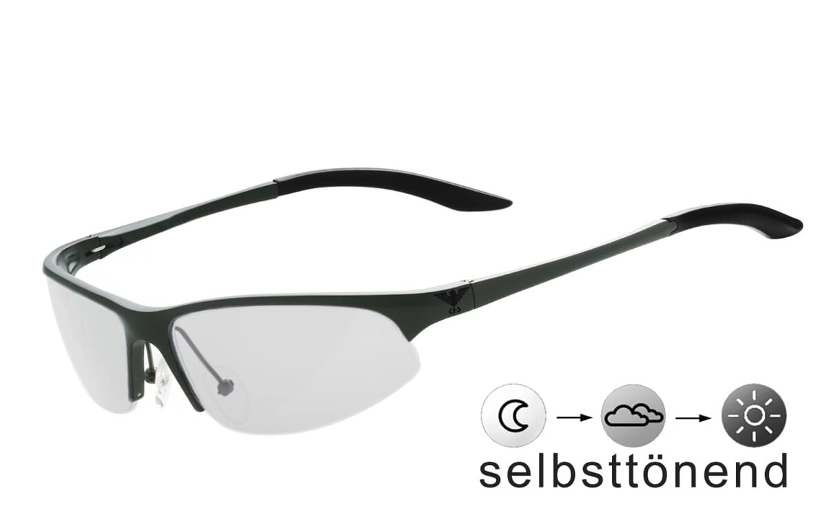 Anfertigung in Deiner individuellen Sehstärke möglich, Selbsttönende Sonnenbrille / sportlich gebogen, Hochwertige Aluminium / Magnesium Fassung, Ergonomische Passform, HLT® Qualitätsgläser für verzer