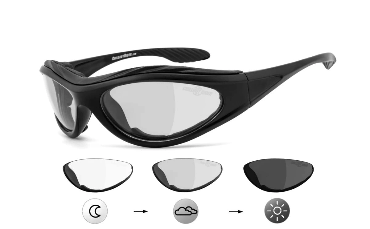 Anfertigung in Deiner individuellen Sehstärke möglich, Selbsttönende Bikerbrille | winddicht | Chopper, Besonders ergonomische Passform mit Polster, Steinschlagbeständig durch Kunststoff-Sicherheitsgl