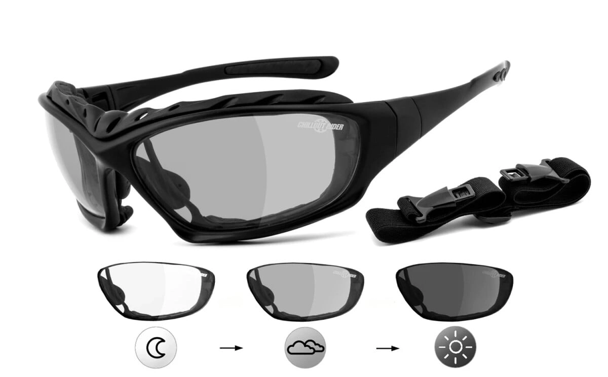 Anfertigung in Deiner individuellen Sehstärke möglich, selbsttönende Motorradbrille | winddicht | Chopper, Besonders ergonomische Passform mit Polster, Steinschlagbeständig durch Kunststoff-Sicherheit