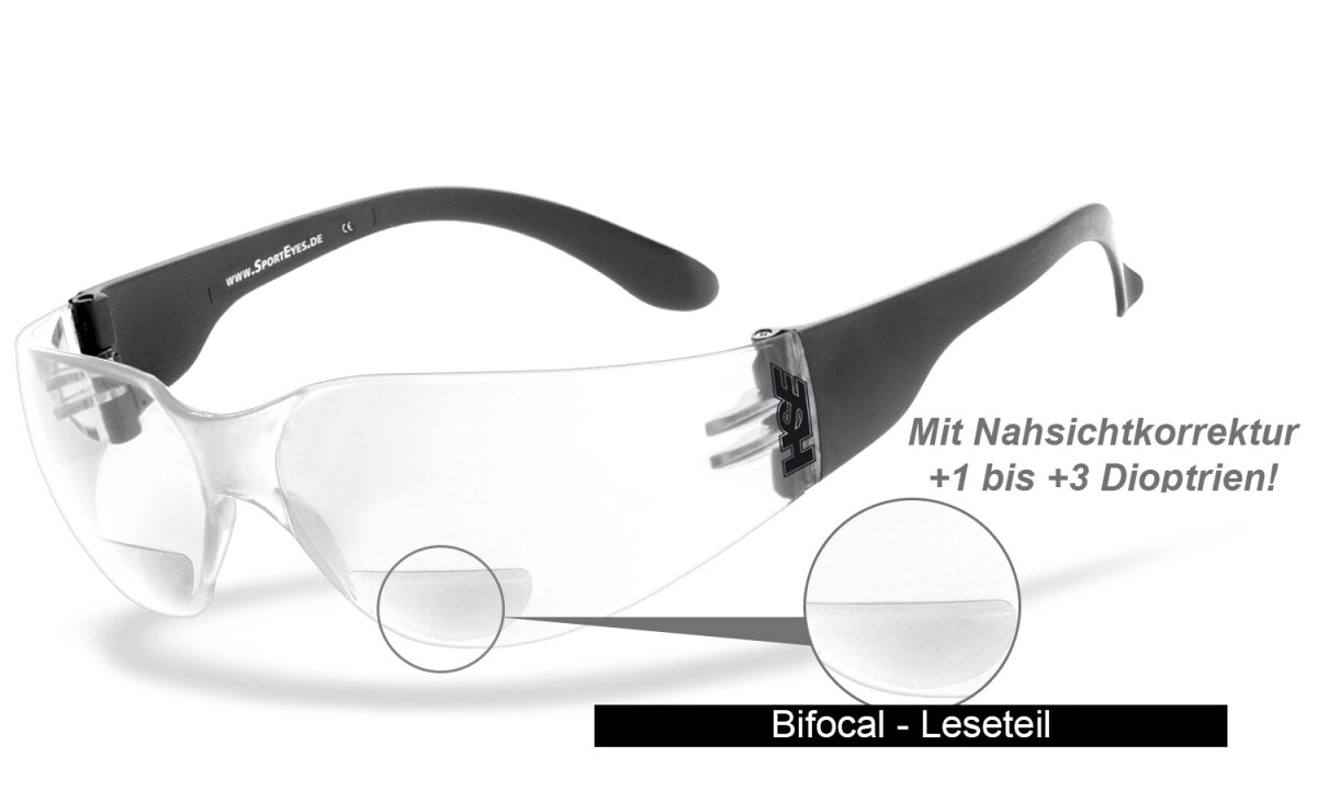 Sonnenbrille, Sportbrille mit Lesehilfe (Leseteil - Bifocal), Besonders ergonomische Passform, Steinschlagbeständig durch Kunststoff-Sicherheitsglas, HLT® Qualitätsgläser für verzerrungsfreies & präzi