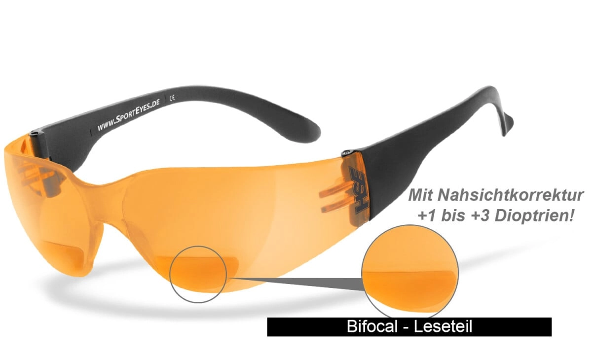 Sonnenbrille, Sportbrille mit Lesehilfe (Leseteil - Bifocal), Besonders ergonomische Passform, Steinschlagbeständig nach DIN EN 166, HLT® Qualitätsgläser für verzerrungsfreies & präzises Sehen, UV400 