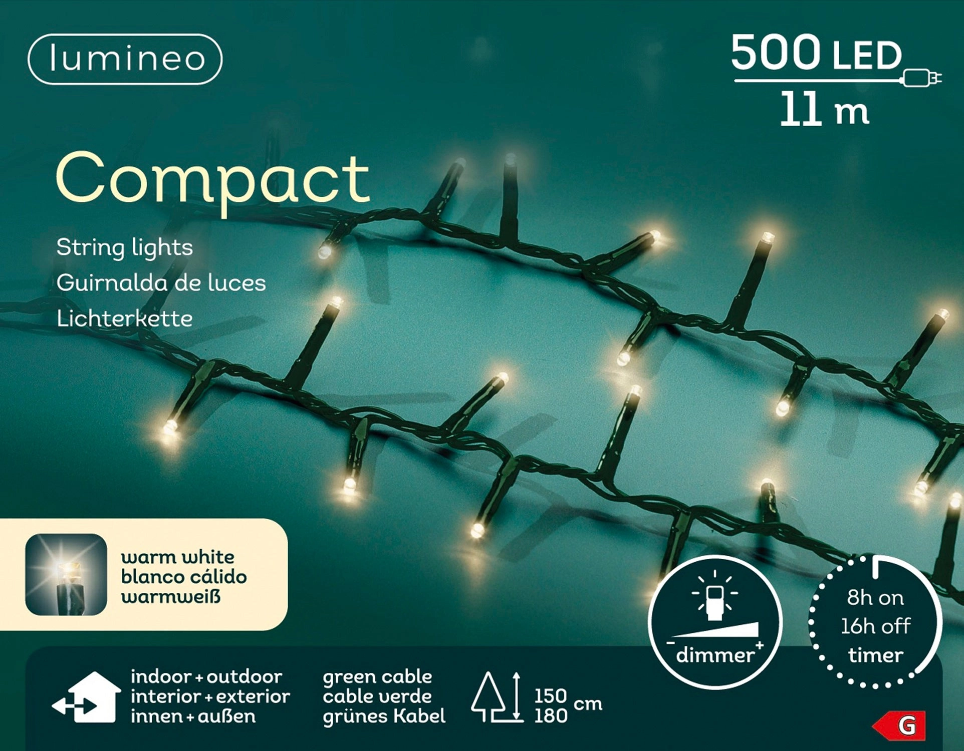 Lichterkette Compact 500 LED 11 m warm weiß, grünes Kabel