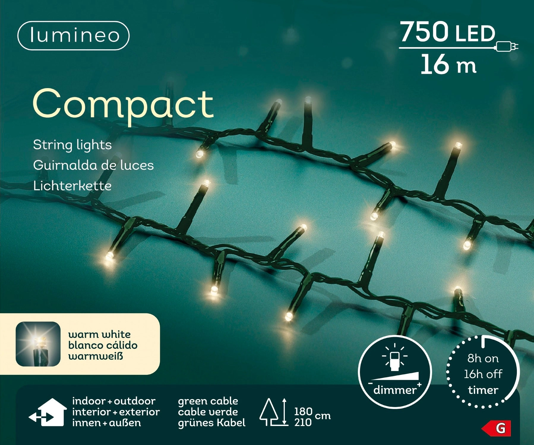 Lichterkette Compact 750 LED 16 m warm weiß, grünes Kabel