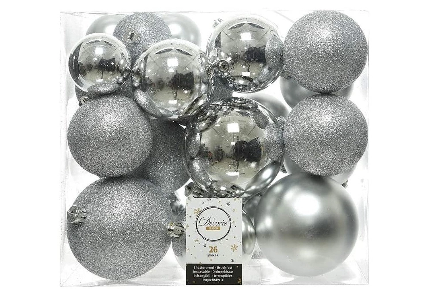 Weihnachtskugeln 26 Stück 6-10 cm Silber, Kunststoff