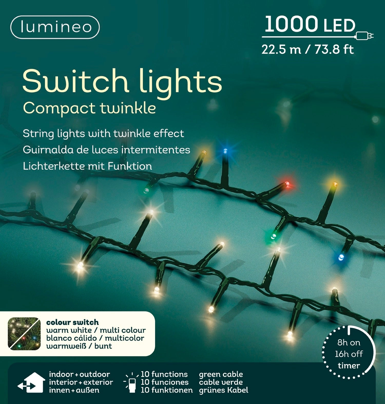 Lichterkette Switch Lights, Compact Twinkle 1000 LED 22,5 m warm weiß/bunt