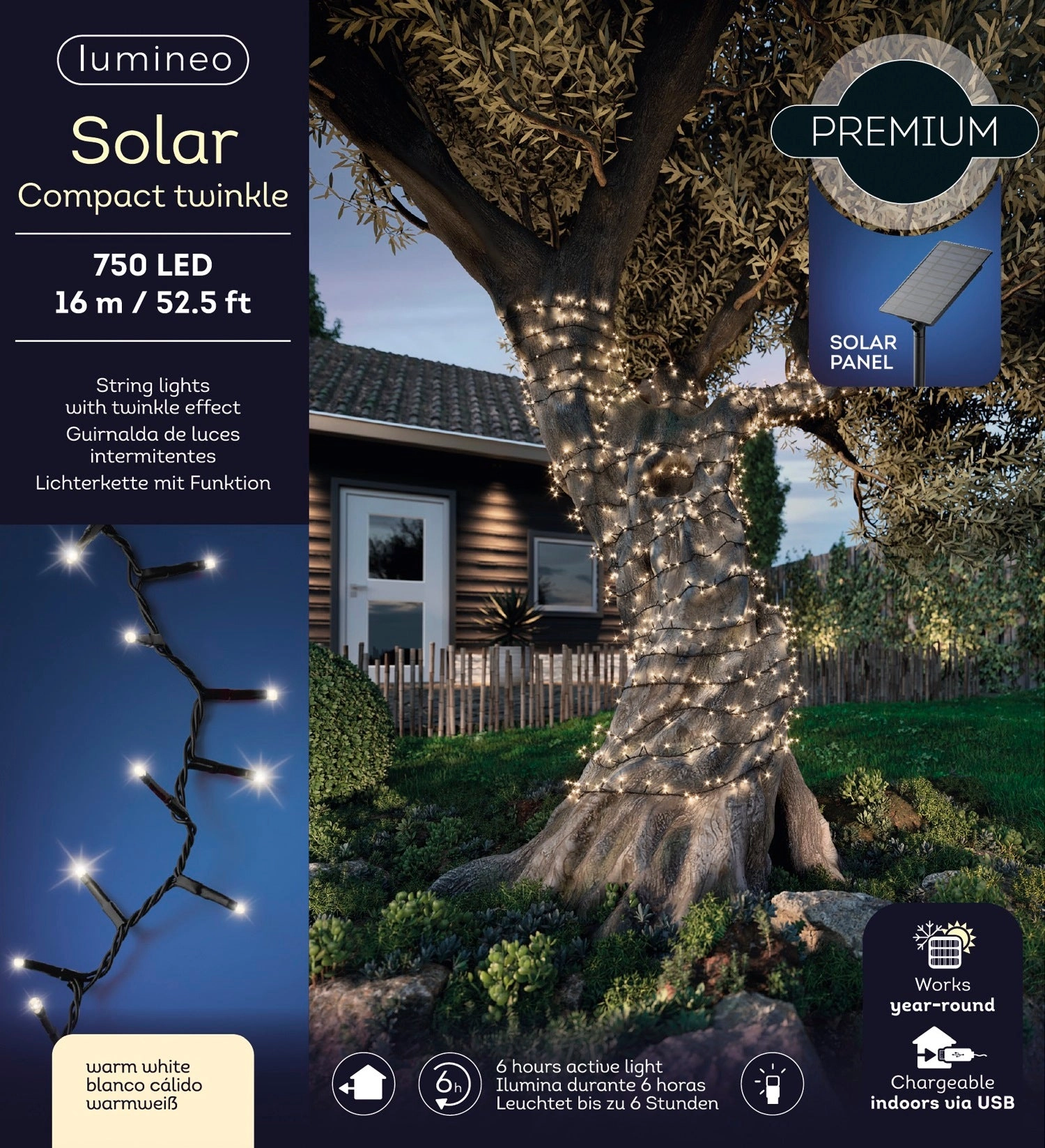 Lichterkette Solar Compact Twinkle 750 LED 16m warm weiß