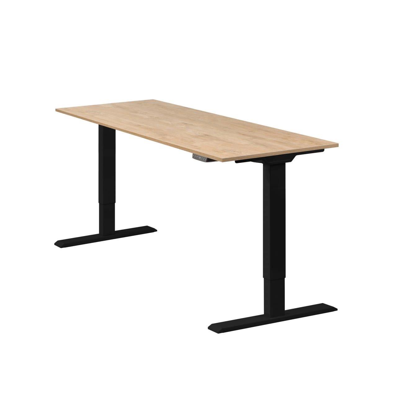 Höhenverstellbarer Schreibtisch "Homedesk Eco", Schwarz, Tischplatte 150 x 60 cm Wildeiche, elektrisch stufenlos höhenverstellbar, Stehschreibtisch, Tischgestell