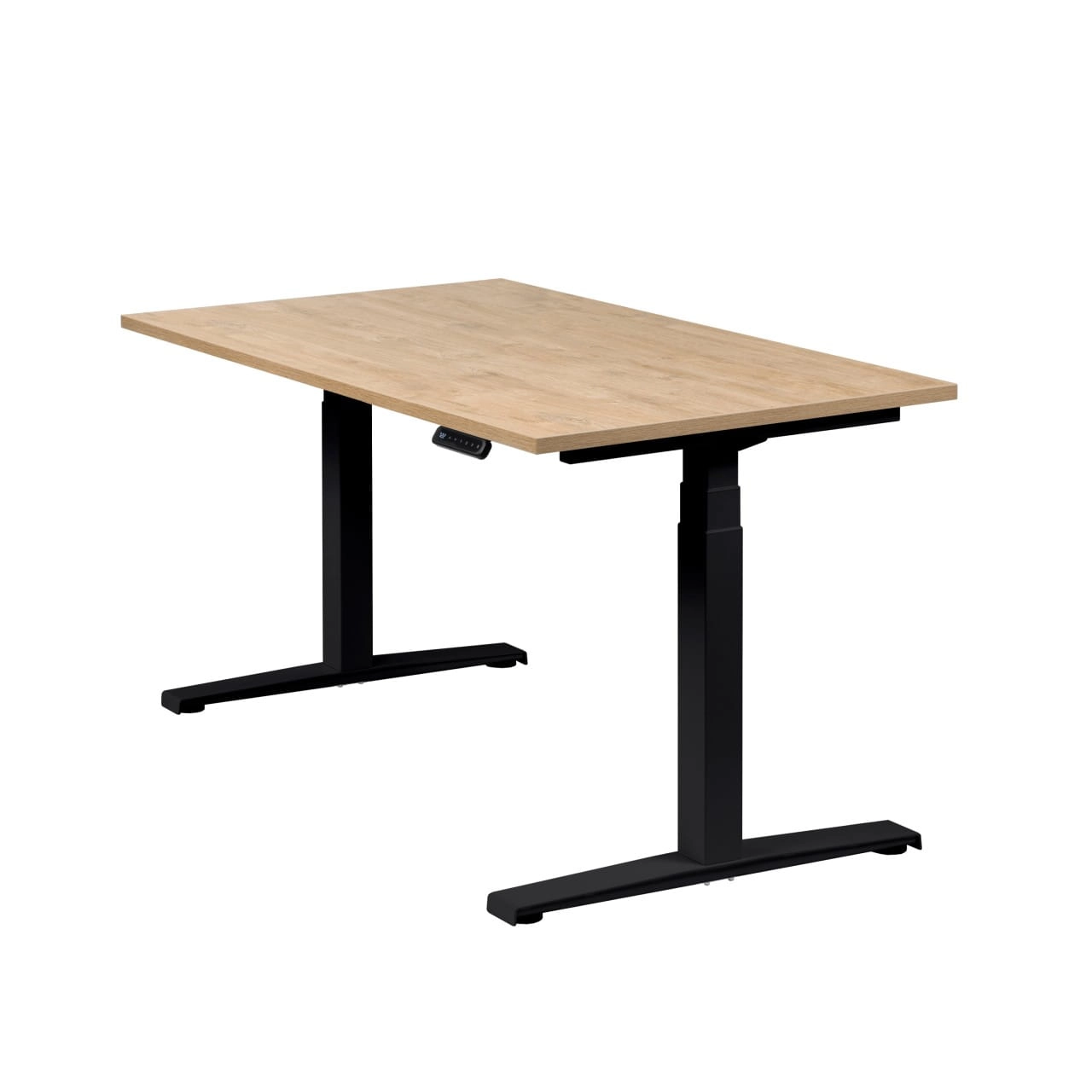 Höhenverstellbarer Schreibtisch "Basic Line", schwarz, Tischplatte 140 x 80 cm Wildeiche, elektrisch höhenverstellbar, Stehschreibtisch, Tischgestell