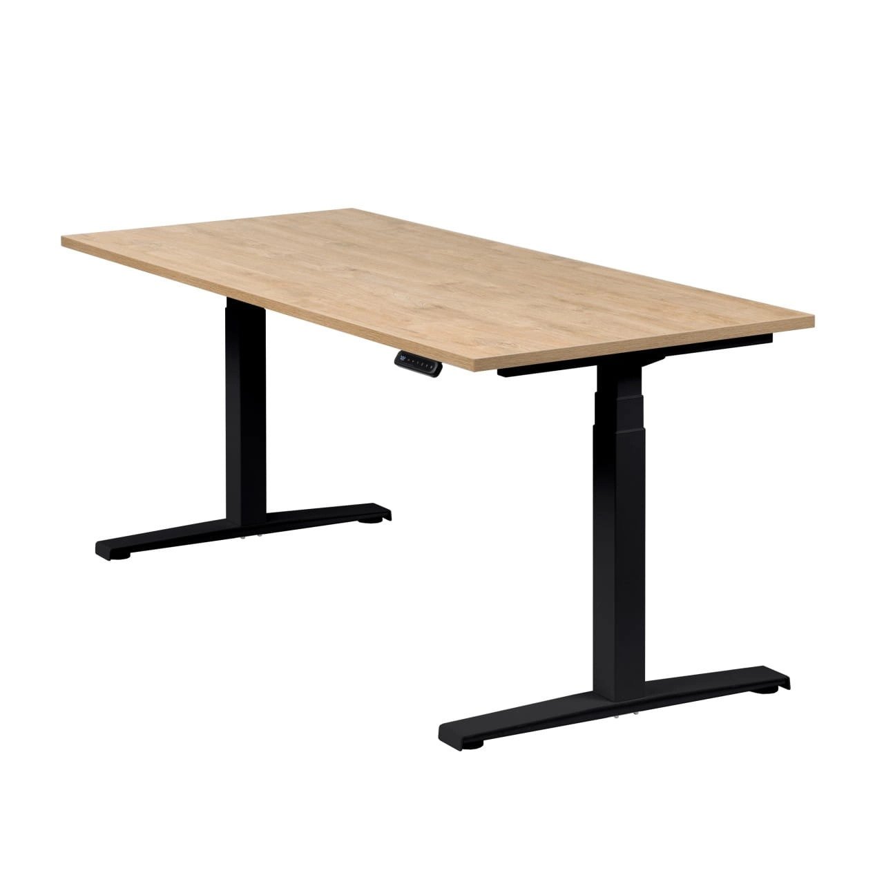 Höhenverstellbarer Schreibtisch "Basic Line", schwarz, Tischplatte 180 x 80 cm Wildeiche, elektrisch höhenverstellbar, Stehschreibtisch, Tischgestell