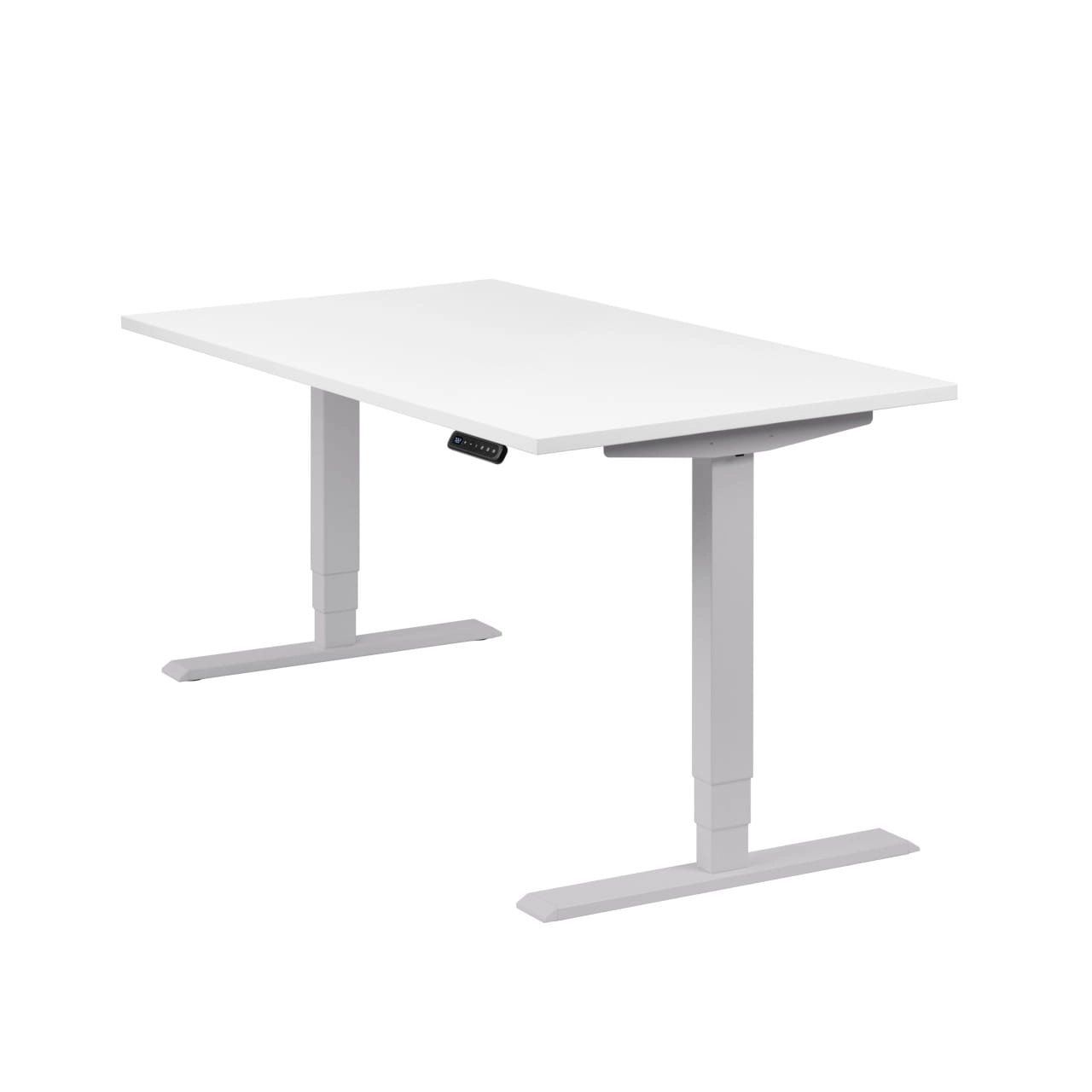 Höhenverstellbarer Schreibtisch "Homedesk", silber, Tischplatte 140 x 80 cm weiß, elektrisch höhenverstellbar, Stehschreibtisch, Tischgestell